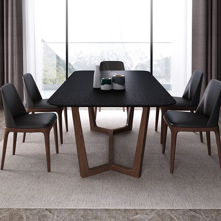 Matte Black Top Dinette Table with Wooden Frame Modern Indoor Dining Table