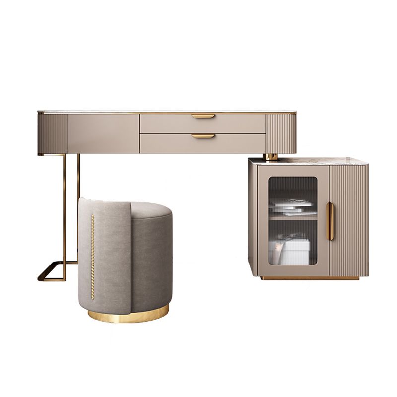 Glam Solid Wood Vanity Makeup Table Set Slate Top Dressing Table