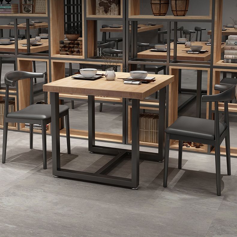 Mesa de cocina de la cena de madera maciza industrial mesa de cocina marrón con marco negro para comedor