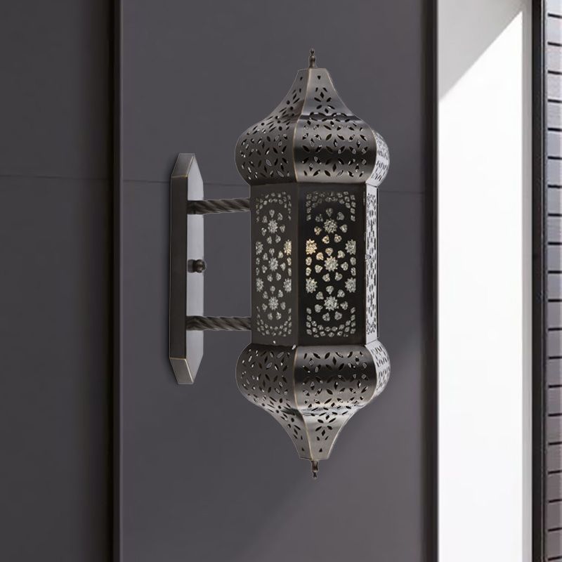 Arabische lantaarn Wand SCONCE VERLICHTING 1 licht metallic wandmontage Lamp in het zwart voor buiten
