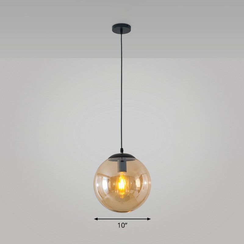 Sphere Restaurant Ceiling Suspension Lamp Glass Single-Bulb Simple Pendant Light in Black