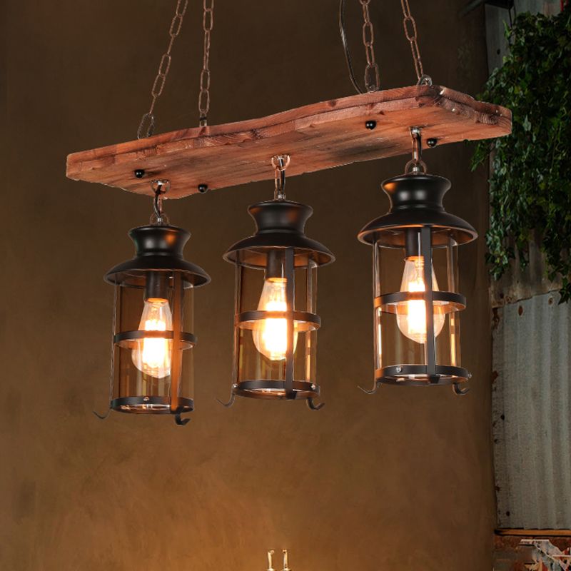 Industrial 3 - Light Ceiling Pendant Light Wood and Iron Kitchen Island Fixture in Black