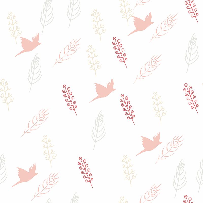 Giant Contemporary Wall Mural in Light Color Birds and Feathers Wall Decor, Custom Printed