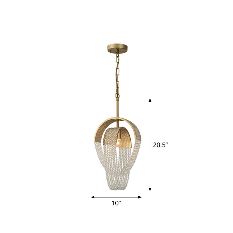 Fringed Suspension Light Post-Modern Crystal Dining Room Pendant Light Fixture in Gold