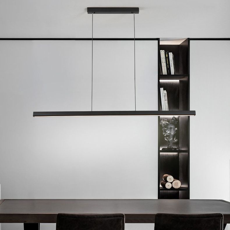 Black Linear LED Pendant Light Metal Acrylic Hanging Lamp for Dining Room