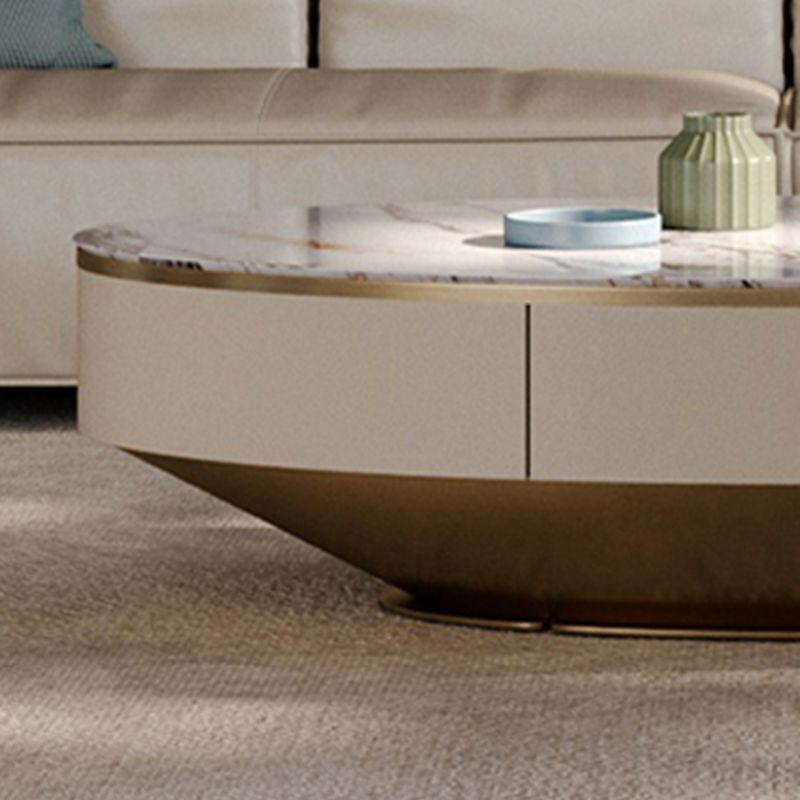 Slate Oval Coffee Table Glam Single Coffee Table with 2 Drawers