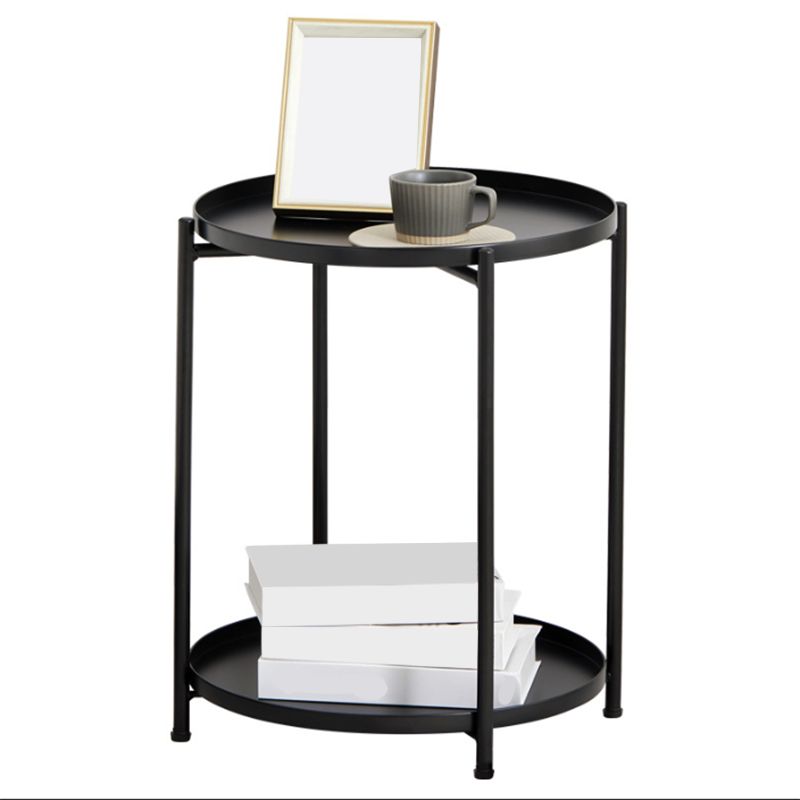 Mid-Century Modern Cross Legs Coffee Table with Round Top in Iron