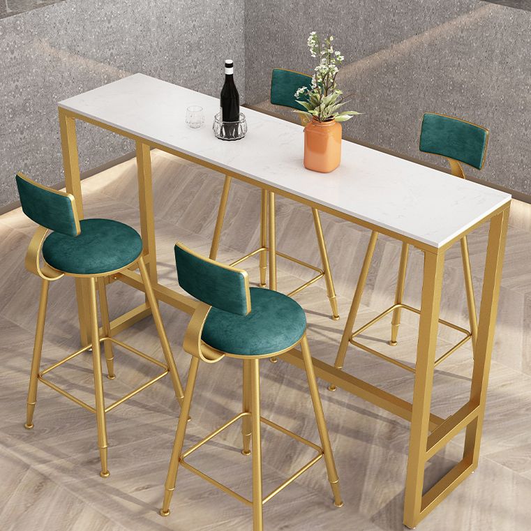 Glam Rectangle Bar Table Set 1/5 Pcs Metal Frame Bar Table with Upholstered Stools