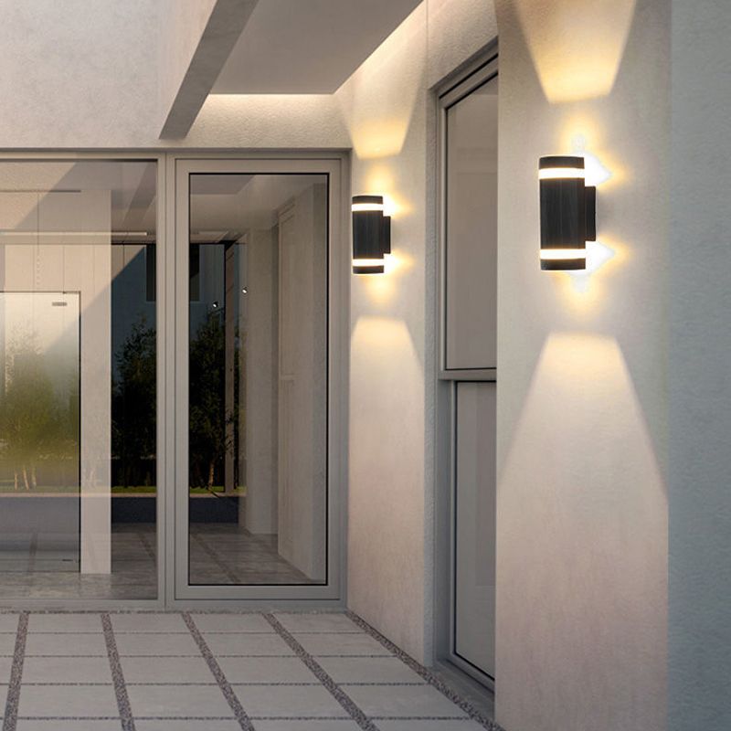 Cylinder Shape Sconce Modern Style Metal 2 Lights Wall Light in White/Black