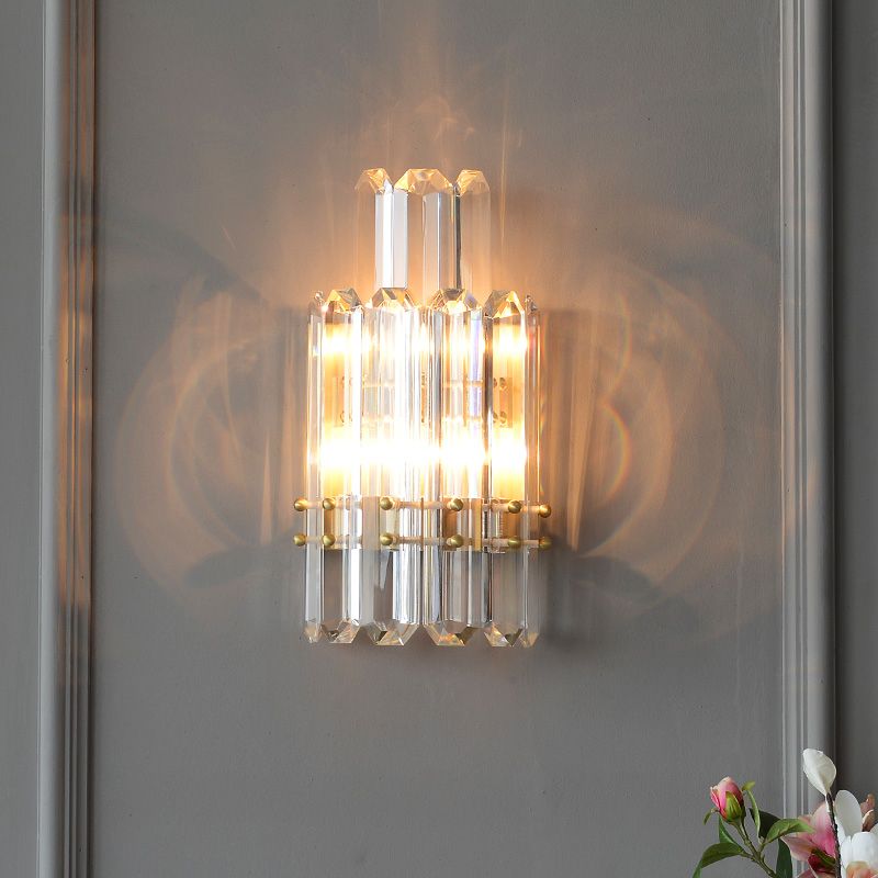 2 Tiers Clear Crystal Prism Wall Light Contemporary 2 Heads Gold Wall Sconce for Restaurant