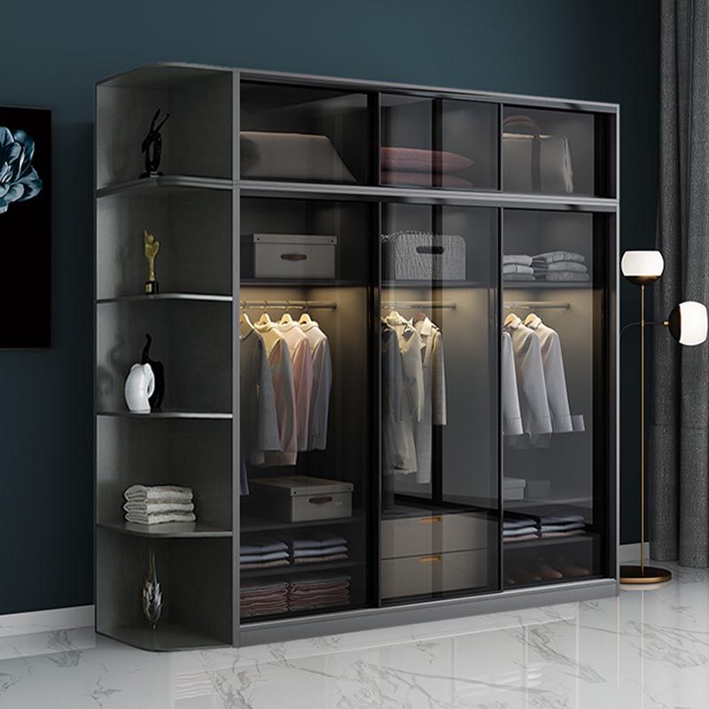 Black Wardrobe for Home Modern Style Cabinet with Glass Doors