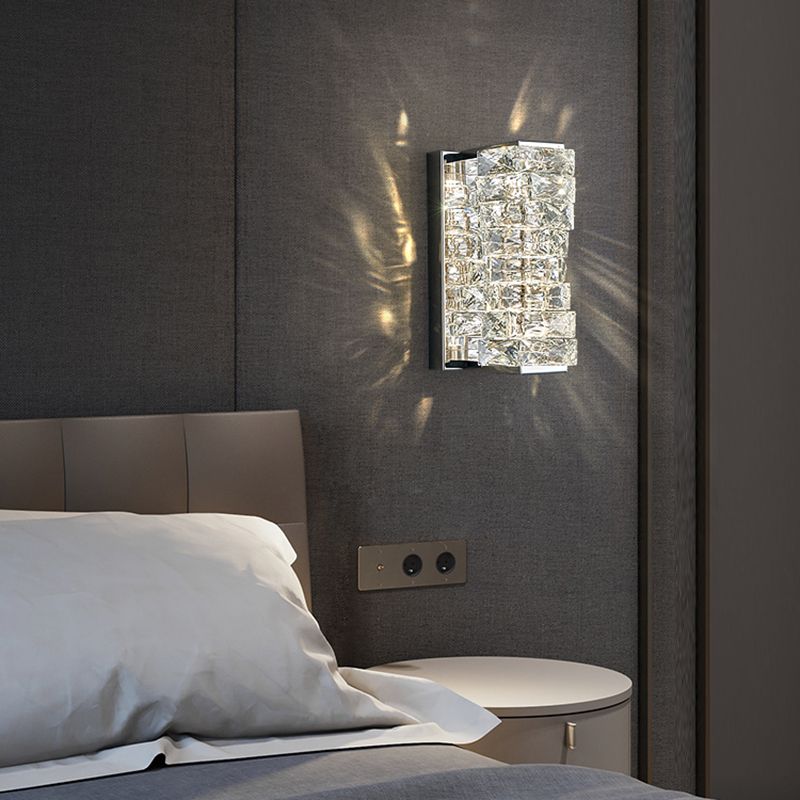 Chrome/Golden 2-Light Contemporary Wall Mounted Sconce Shaded Crystal Shaded Wall Light