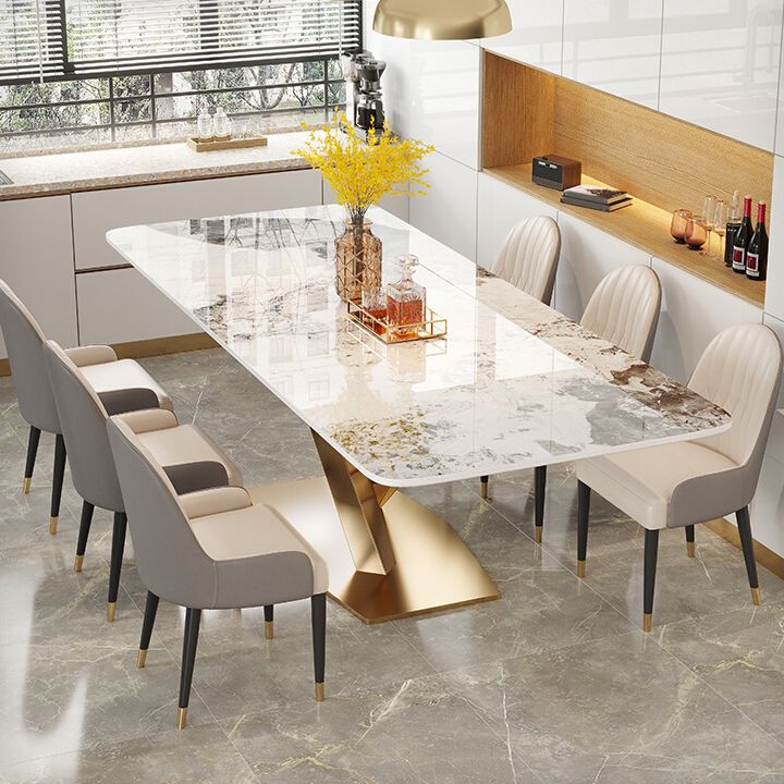 Traditional Luxury Dining Table Rectangle Sintered Stone Table with Gold Frame for Home