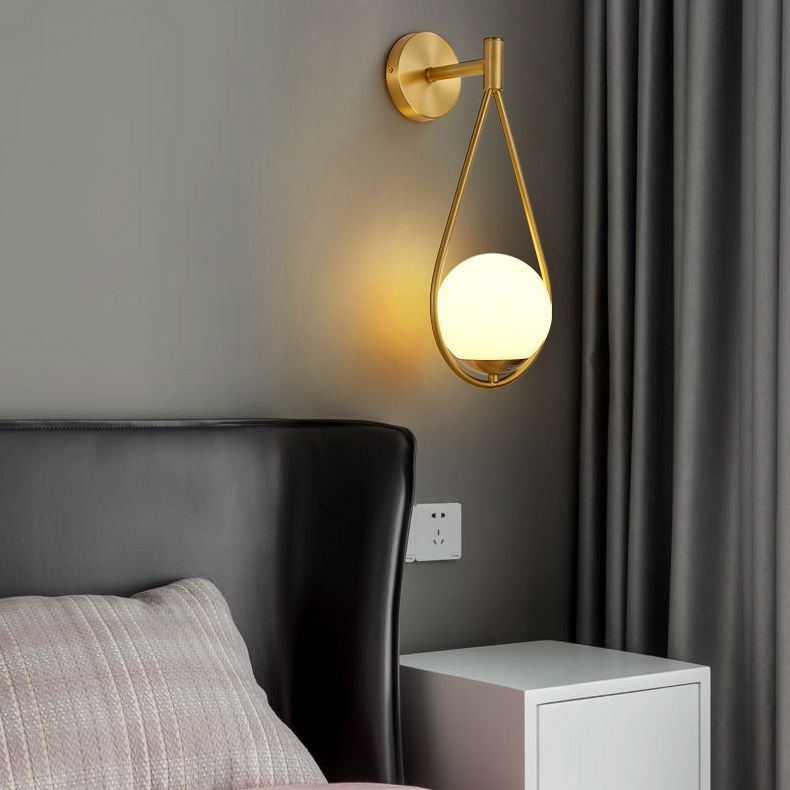 Ball Shaped Bedroom Wall Sconce Lighting Glass Simplicity Style Sconce Light Fixture in Gold