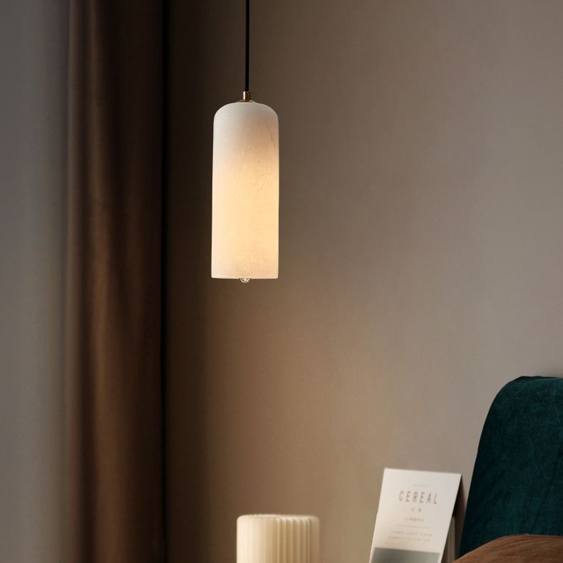 Elongated Dome Marble Hanging Light Fixture Minimalist White Ceiling Pendant for Dining Room