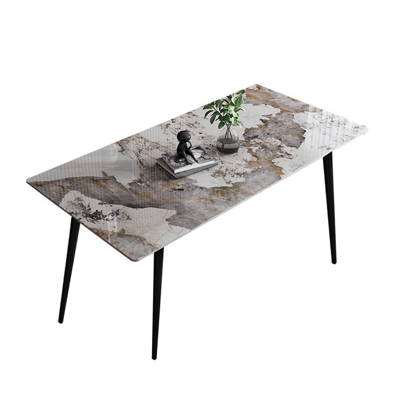 Stone Top Table 4 Legs Rectangle Dining Table for Home Kitchen Dinner