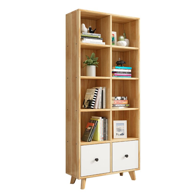 Contemporary Natural Accent Chest with 2 Drawers and Shelves in Pine Wood