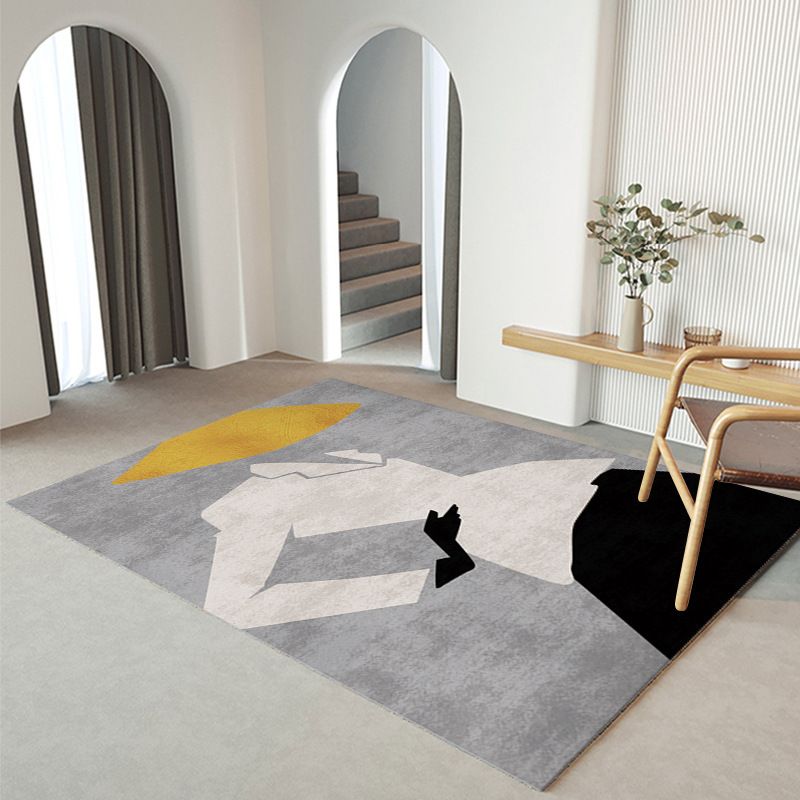 Minimalist Carpet Contrast Panel Carpet Polyester Stain Resistant Area Rug for Living Room