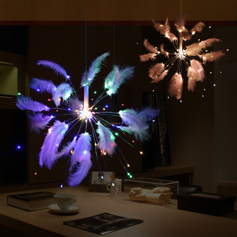 Lámpara de mesa de fuego de fuego creativo Batería de plumas de plumas/Luz de escritorio LED USB con luz rosa, cálida/multicolor