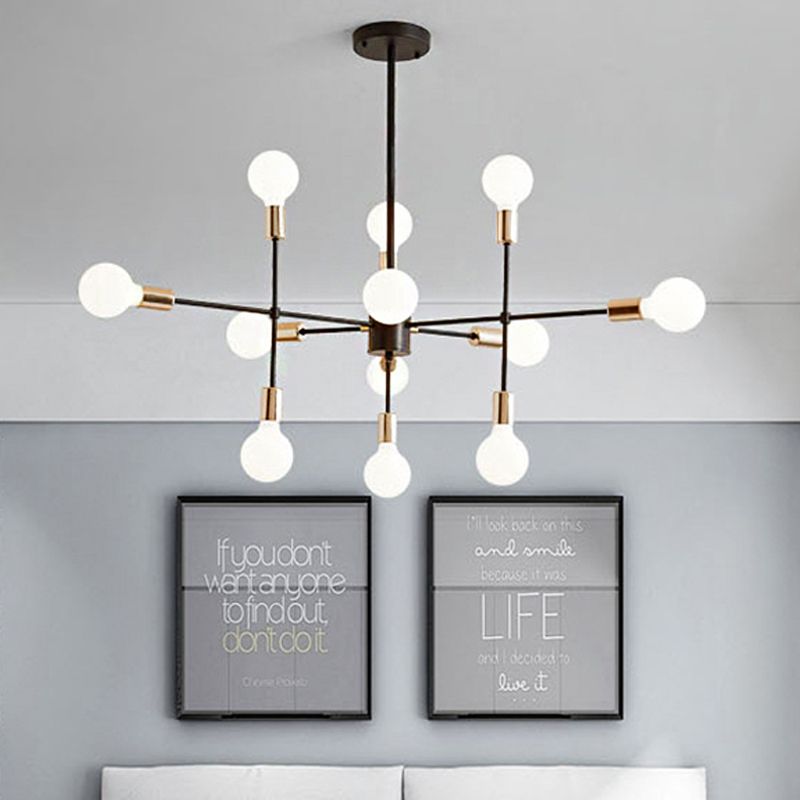 Starburst Milk White Glass Chandelier Modern 12/15/18-Light Bedroom Hanging Lamp Kit in Black