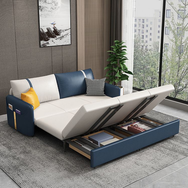 Modern 31.5" H Faux Leather Square Arm Sofa Bed for Apartment