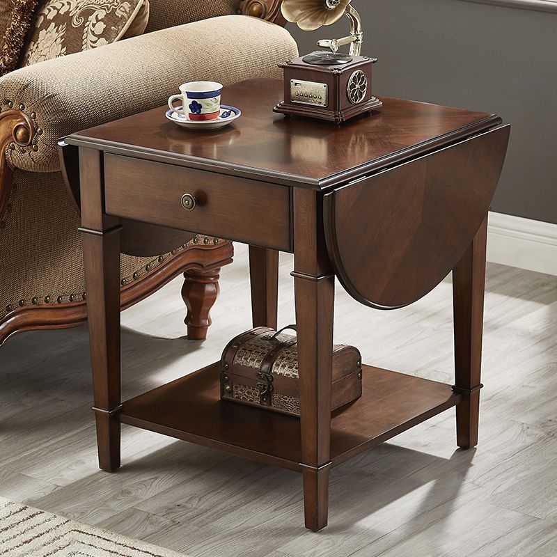 Solid Wood Cocktail Table with Shelf and Drawers Mid-Century Modern