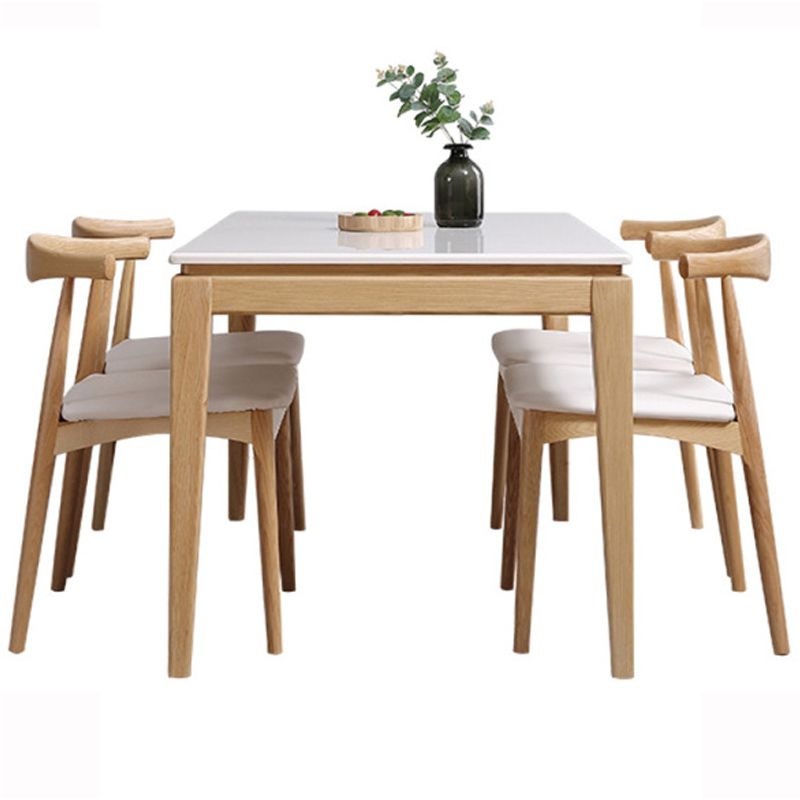 Rectangle Home Dining Table Simplicity Dinner Room Sintered Stone Table with 4 Wood Legs