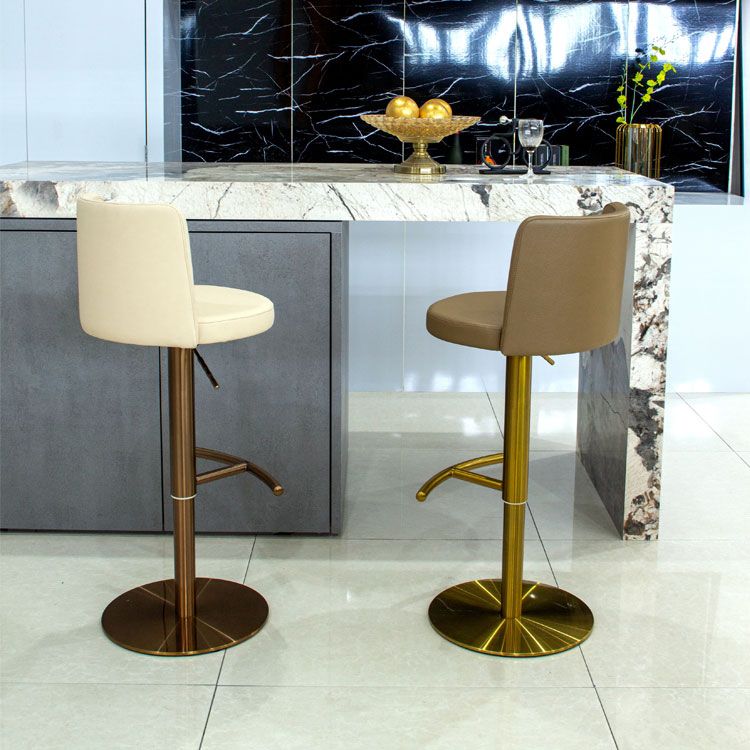 Industrial Adjustable Height Bar Stools Matte Finish Faux Leather Stools