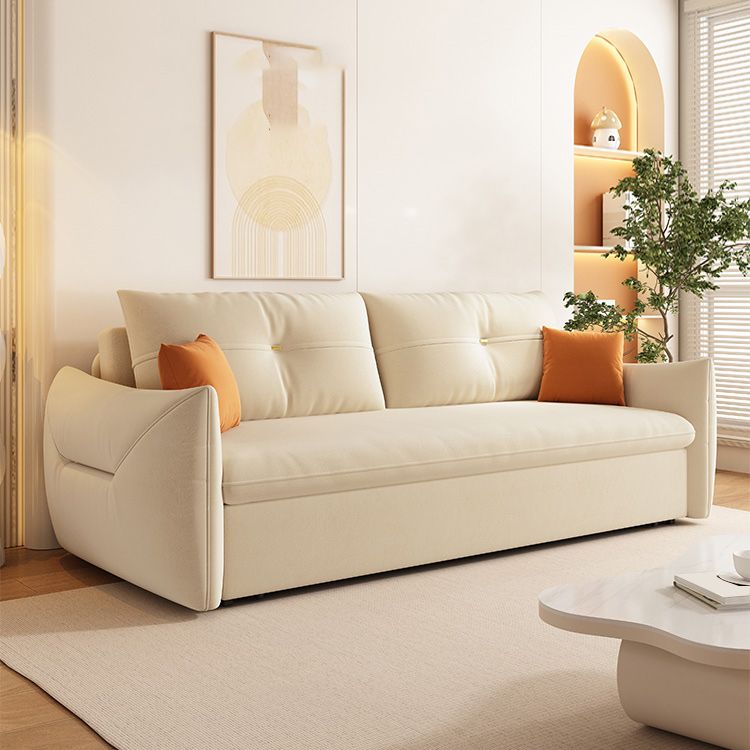 35" Wide Scandinavian Sofa Futon White Sleeper Sofa with Storage