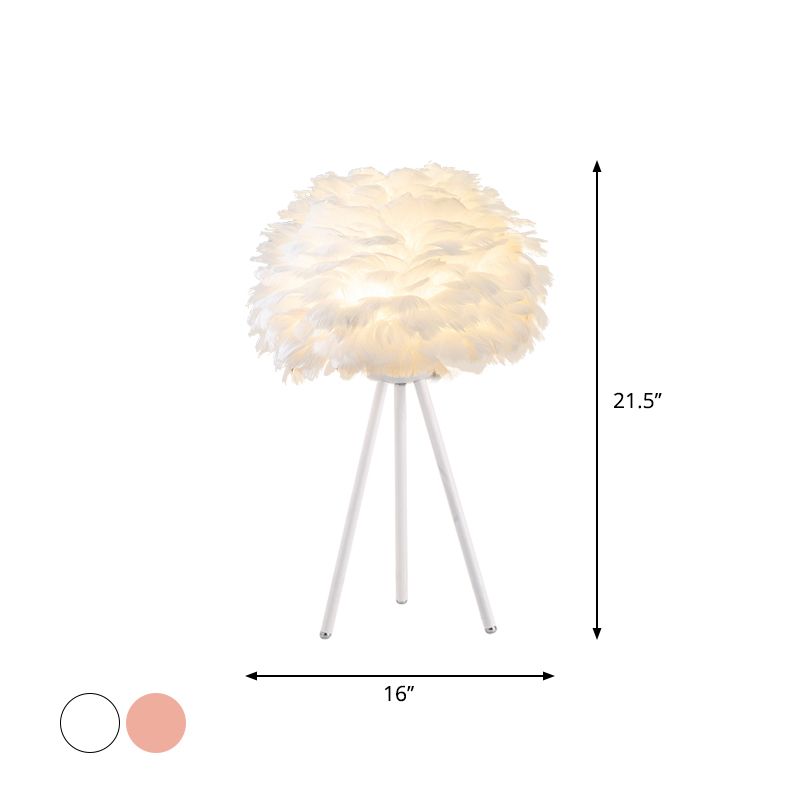 Lampada da comodino Bloom Lampada da tavolo singola bianca/rosa con piuma nordica con treppiede bianco/oro per camera da letto