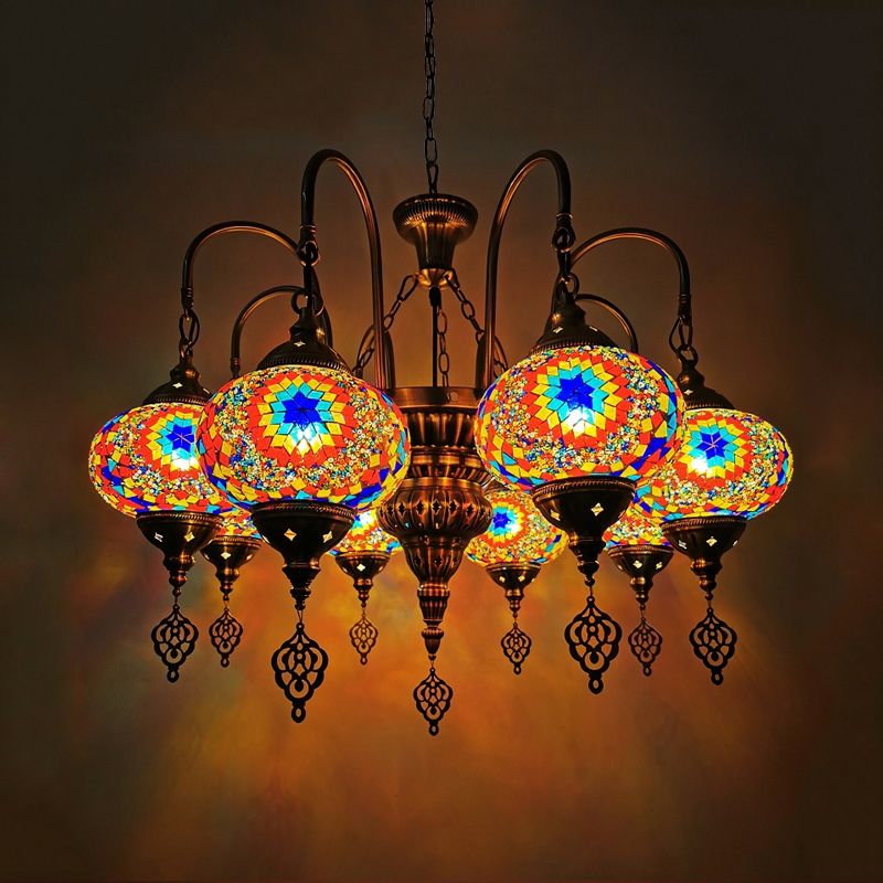 Luce bianca/gialla/oro ovale Light Vintage Art a mano vetro a mano 9 teste Illuminazione lampadario camera da letto