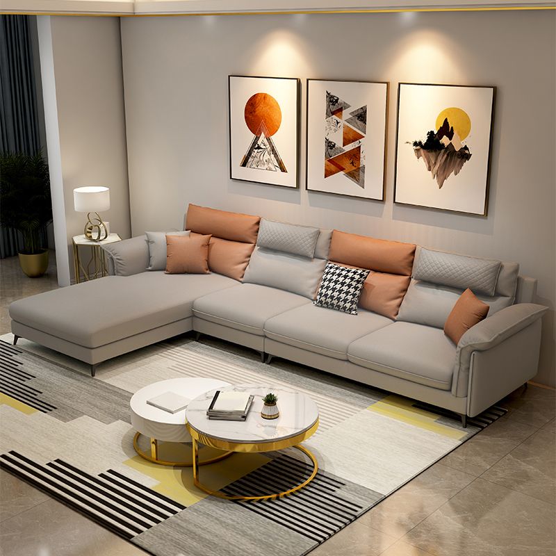 Stain-Resistant L-Shape Flared Arm Sectional Sofa with Chaise for Four People