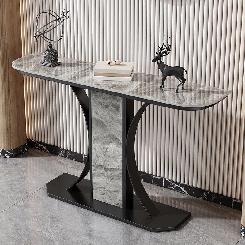 Glam Console Table Half Moon Stone Accent Table for Hall , 12 Inch Wide