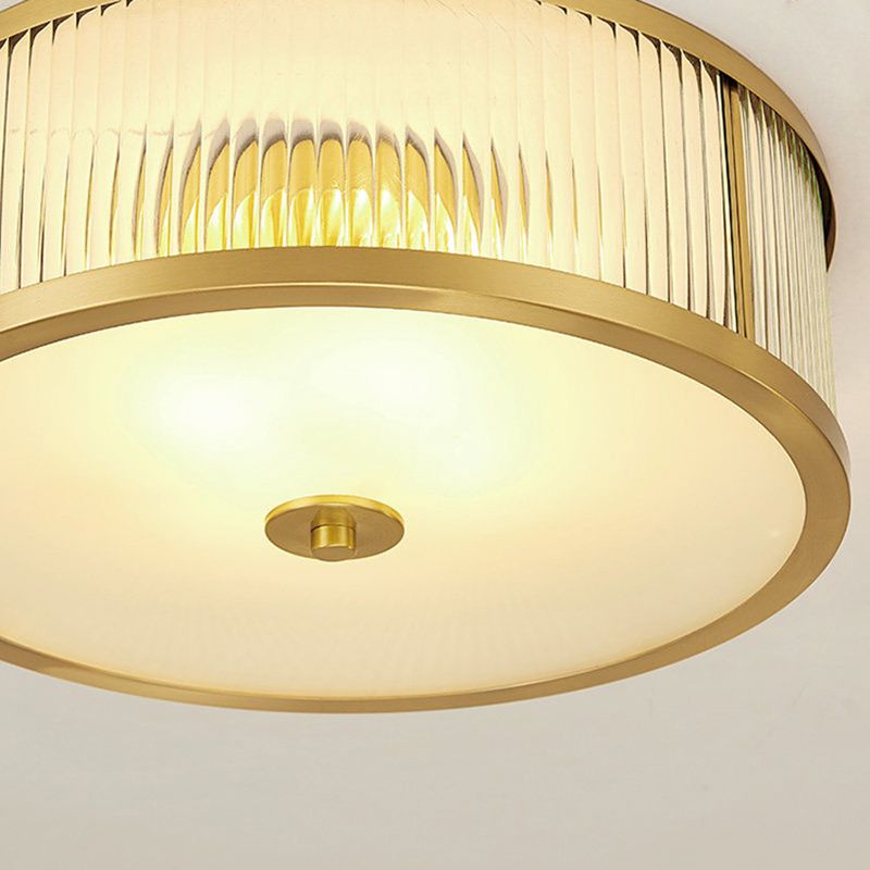 Transparent Glass Drum Flush Ceiling Light Fixtures Simplistic Bedroom Flush Mount Ceiling Light Fixtures