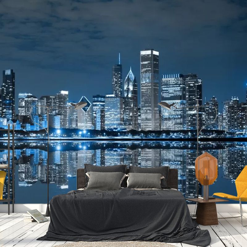Photography River and Buildings Mural Extra Large Wall Covering for Office Room, Made to Measure