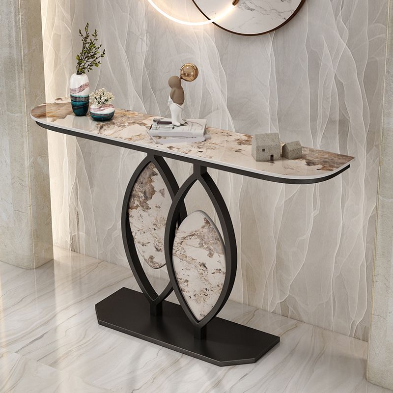 Scratch Resistant,11.81" W x 31.49" H Stone Glam Half Moon Table for Hall