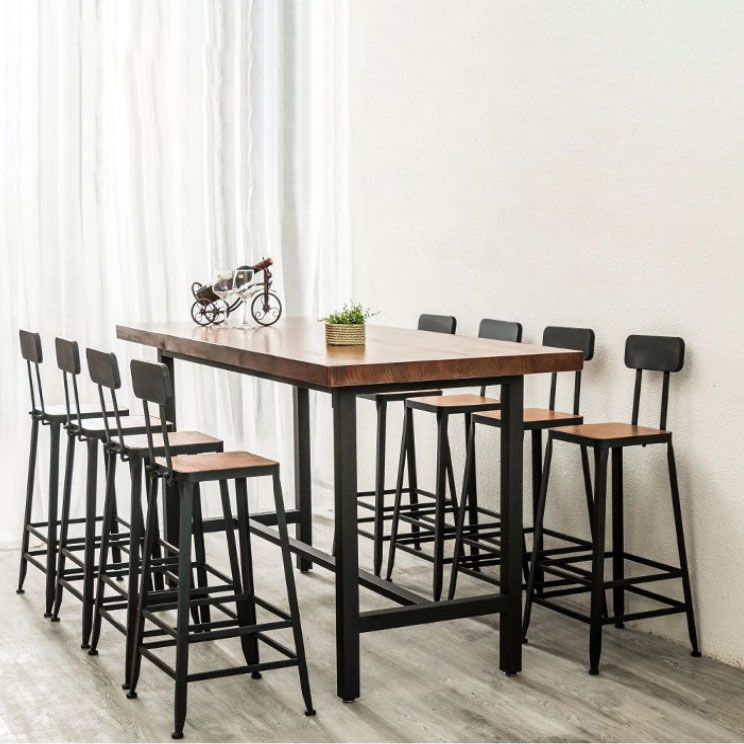 Industrial 1/2/9 Pieces Solid Wood Bar Table Set Fixed Bistro Set for Home Use