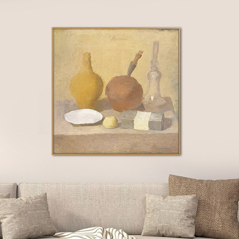 Traditional Style Painting Brown Desk and Tableware Wall Art Print, Multiple Sizes