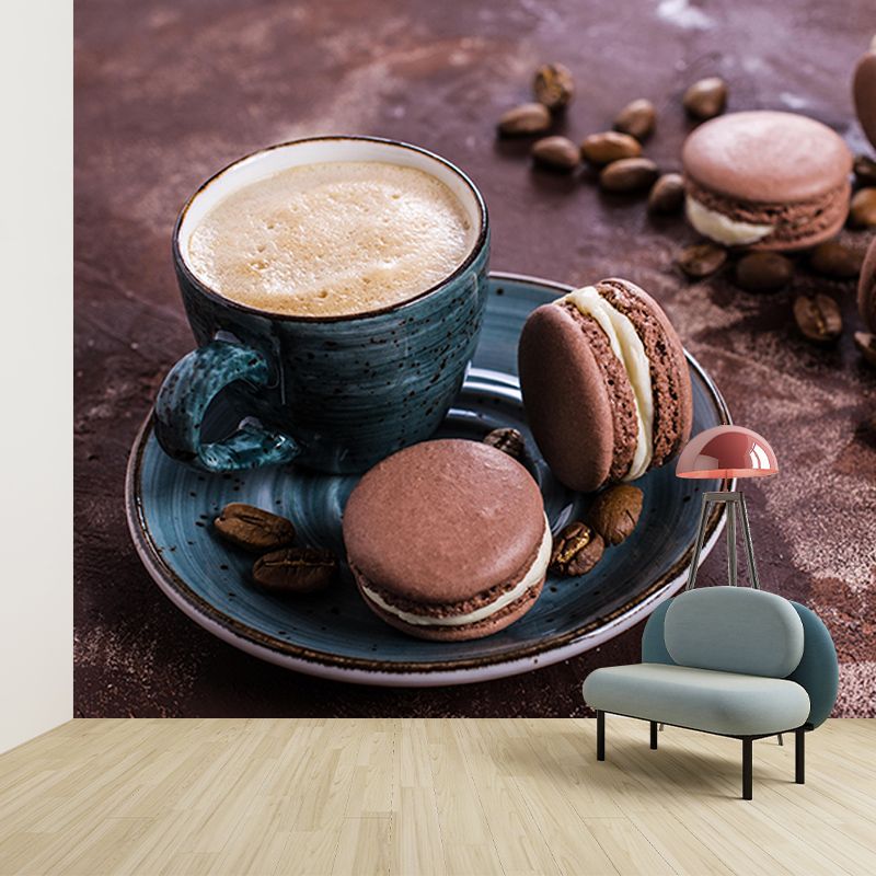 Environment Friendly Macaron Mural Decorative Wallpaper for Dessert Shop