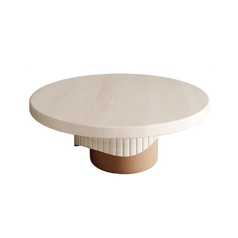 Single Coffee Table Pedestal Solid Wood Round Cocktail Table