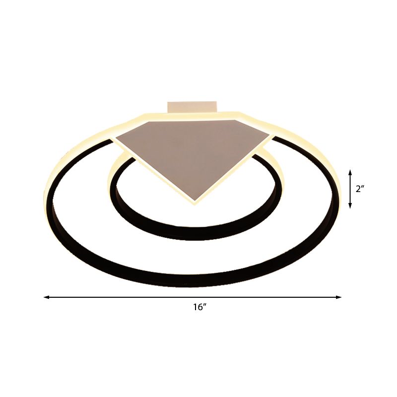 Double Ring Flush Mount Ceiling Light Warm/White Light Modern Metal Led Indoor Flush Lighting in Black, 19.5"/23.5" Wide