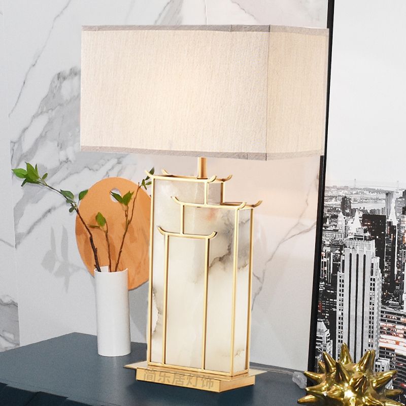 Rectangle Task Task Light Contemporary 1 Bulbe White Table Lampe avec cadre doré et panneau de marbre Déco