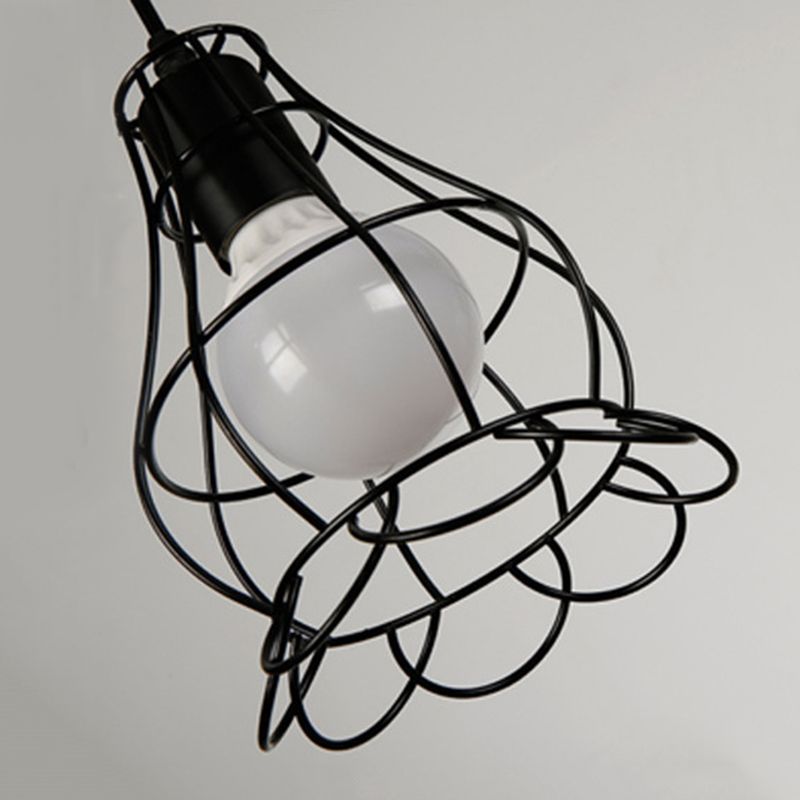 Lámpara colgante simple de 1 luz, lámpara colgante de sombra de jaula de metal en negro para restaurante
