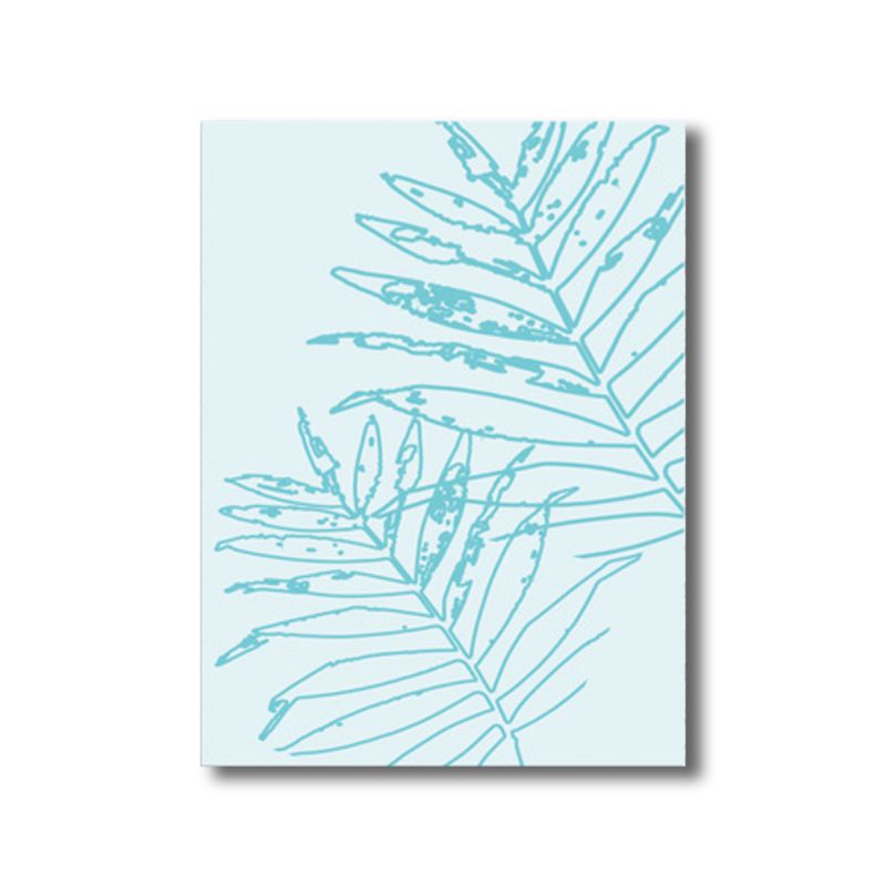 Blue Leaves Print Wrapped Canvas Textured Scandinavian Living Room Wall Art Decor