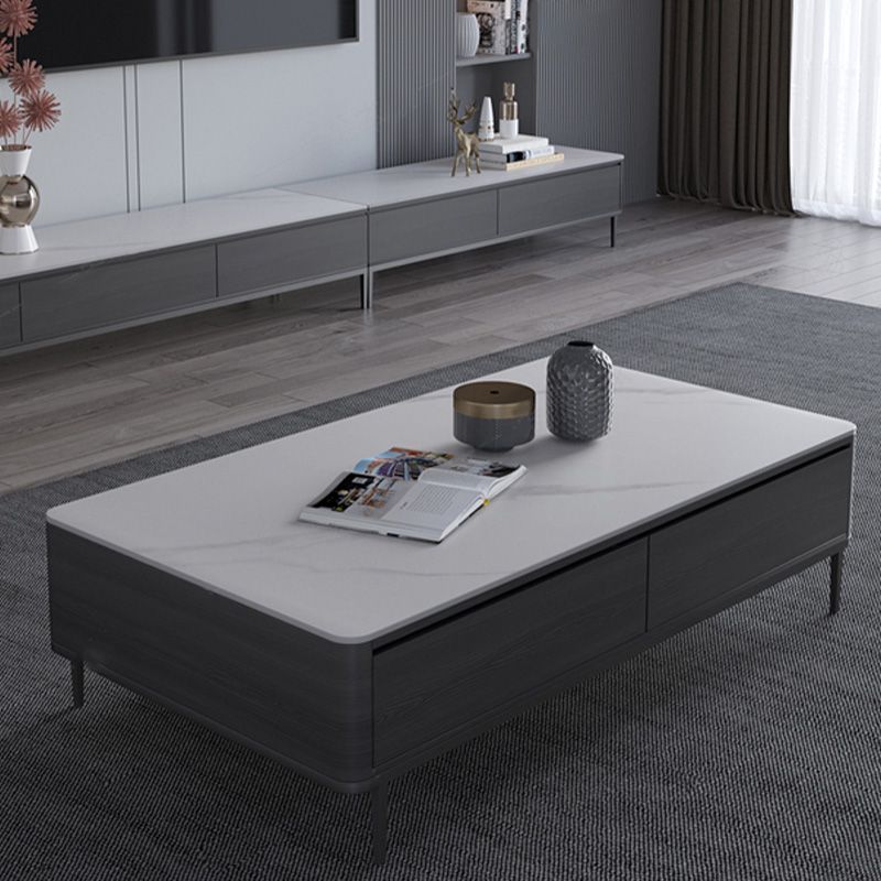 Rectangle Slate Cocktail Table 4 Legs Coffee Table with Drawer