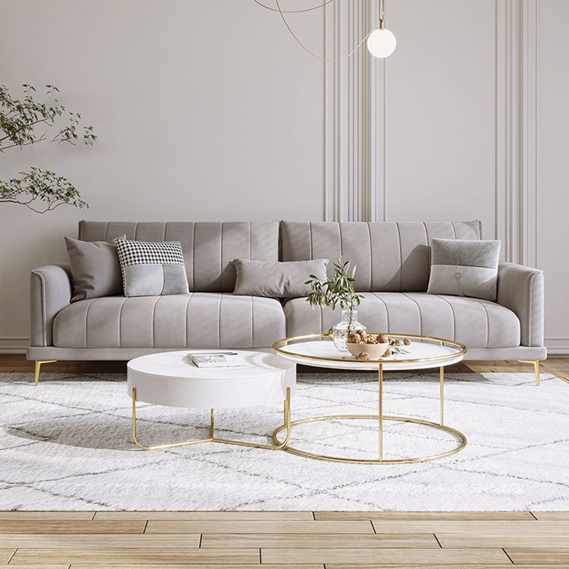 Contemporary Square Standard Arm Settee Couch with Pillows in Grey