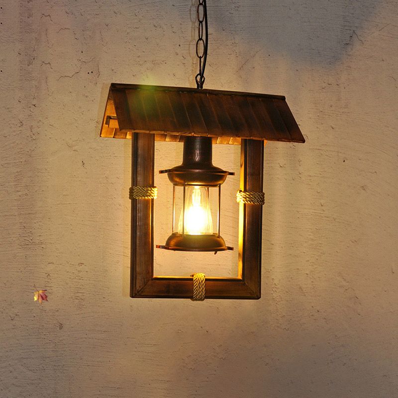 Bulbe simple bambou rectangulaire rétro suspendu lumière nautique de style kérosène modélisation de lampe suspendue lampe