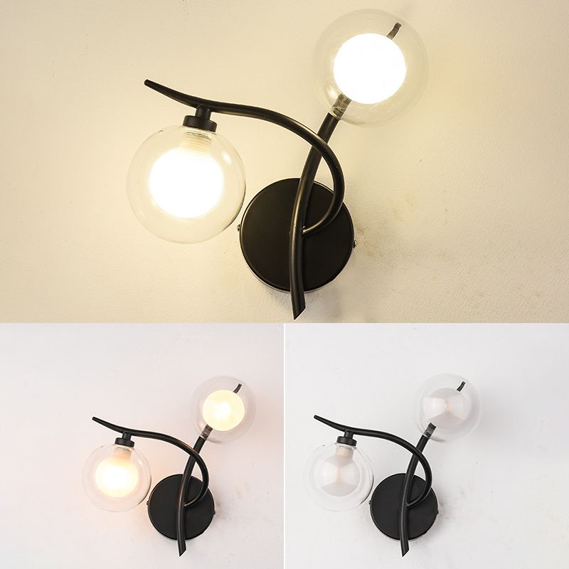 Industrial Style Ball Shape Wall Sconce Glass 2 Lights Sconces for Dining Room