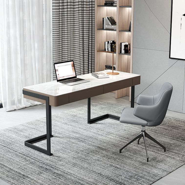 Modern Style 2-drawer Office Desk Sintered Stone Home Writing Desk