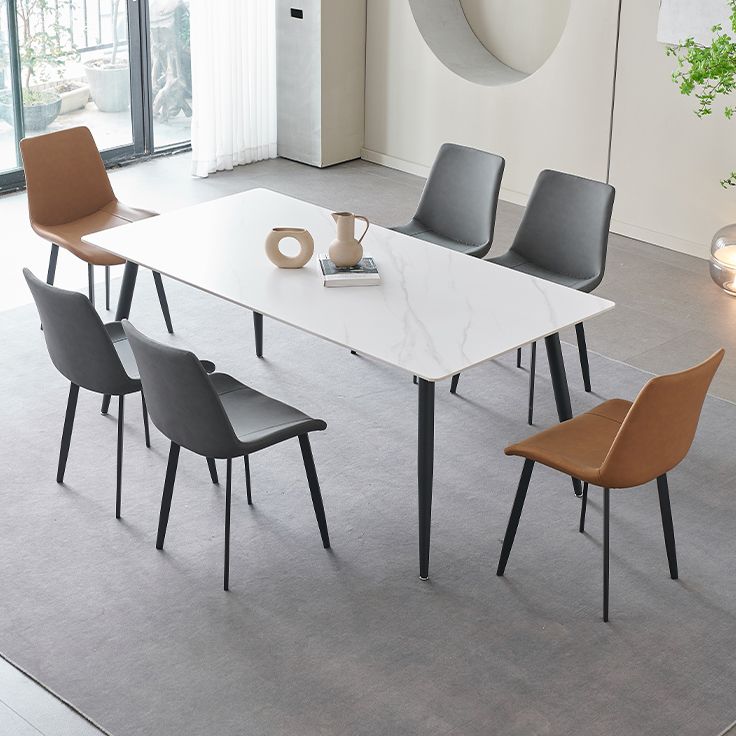 Mesa de comedor de piedra sinterizada, mesa rectangular con base de acero al carbono de 4 patas para el hogar